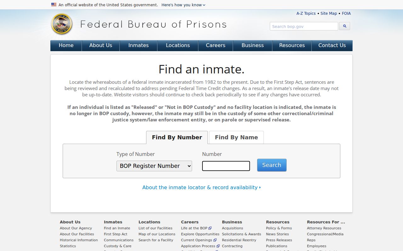 Louisiana arrest history federal Bureau of Prisons locator