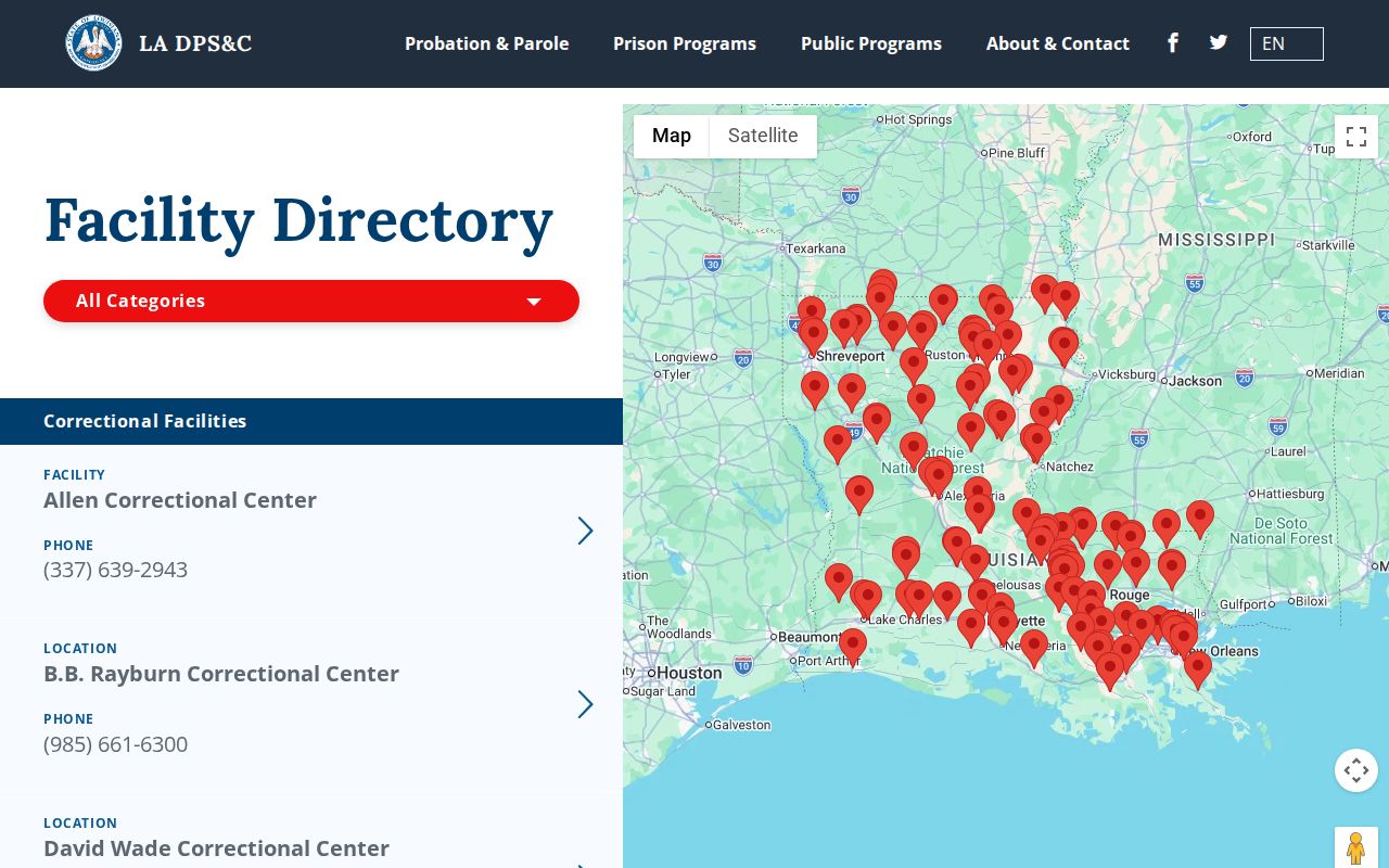 Louisiana criminal history state correctional facility directory