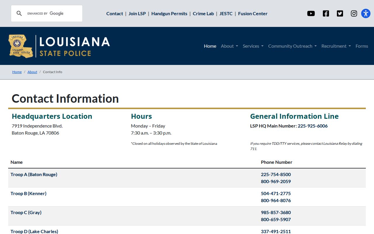 Louisiana criminal history State Police contact directory