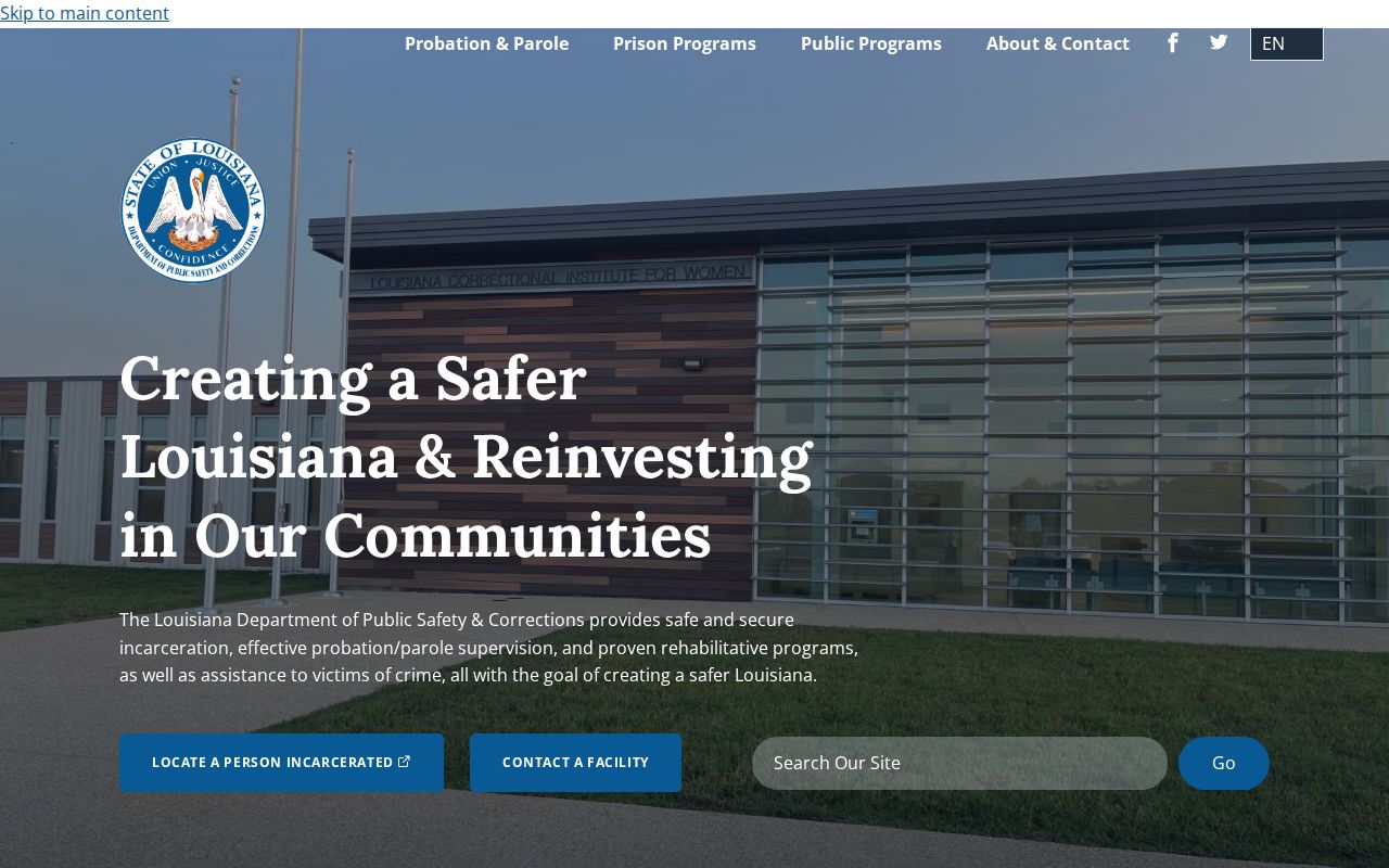 Louisiana criminal history Corrections Services homepage