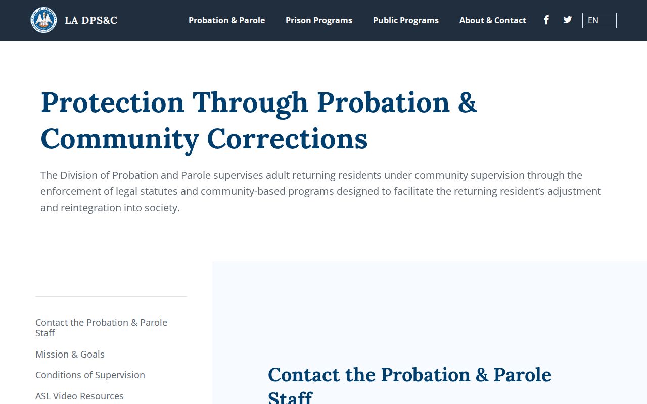 Louisiana criminal history probation and community corrections resource