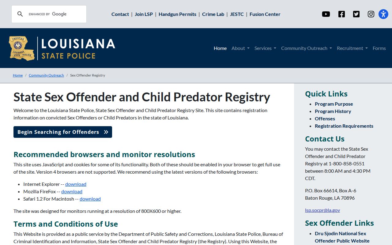 Louisiana sex offender check registry gateway
